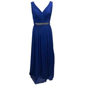 David’s Bridal Cobalt Blue Rhinestone Waist Bridesmaid Formal Dress L 10 W11092